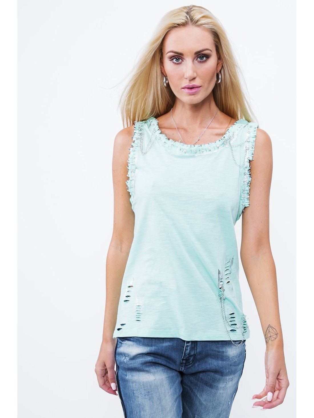 Damen-T-Shirt mit Ausschnitt auf der Rückseite, mint ZZ1095 – Online-Shop – Boutique